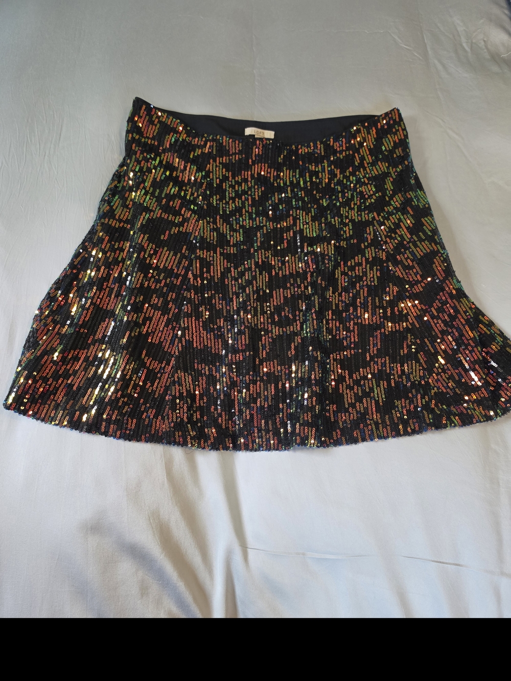 LOFT Black Sequin Mini Skirt with Multicolor Accents